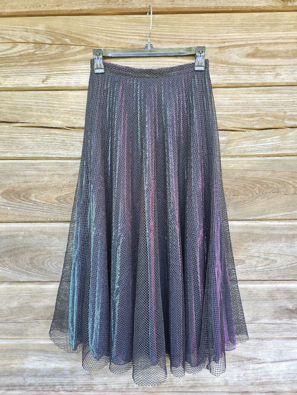 Marco de Vincenzo Iridescent Mesh Overlay Midi Skirt Size 40 Black